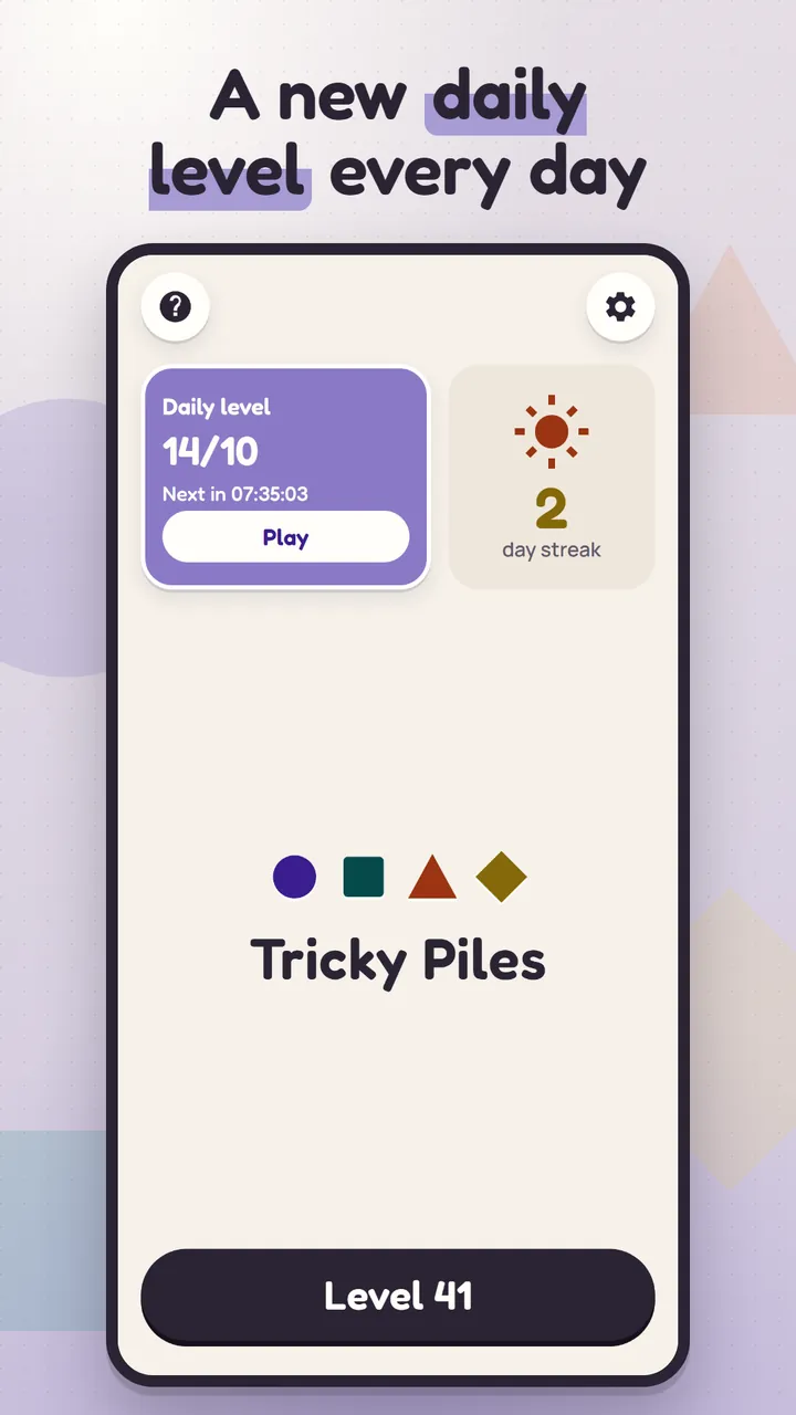 Home with the daily level and the day streak